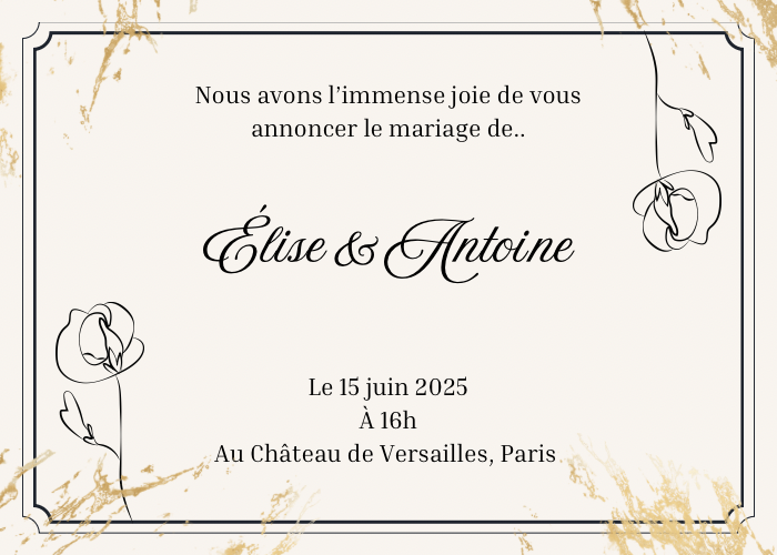 Invitations mariage élégante